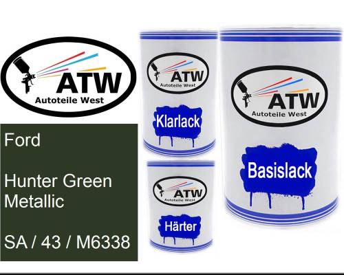 Ford, Hunter Green Metallic, SA / 43 / M6338: 500ml Lackdose + 500ml Klarlack + 250ml Härter - Set, von ATW Autoteile West.